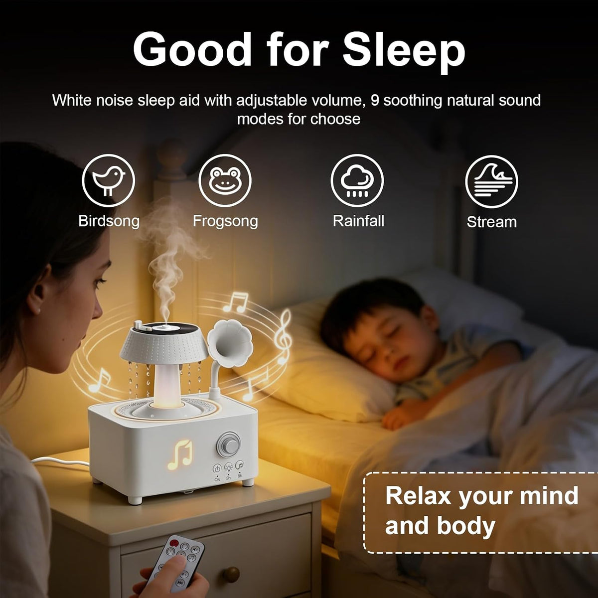 Morbou Raindrop Aroma Diffuser Room Humidifier with White Noise, 7-Color Air Mist Essential Oil Diffuser Sleep Sounds Aroma Rain Drop, with Remote Control (Brown)