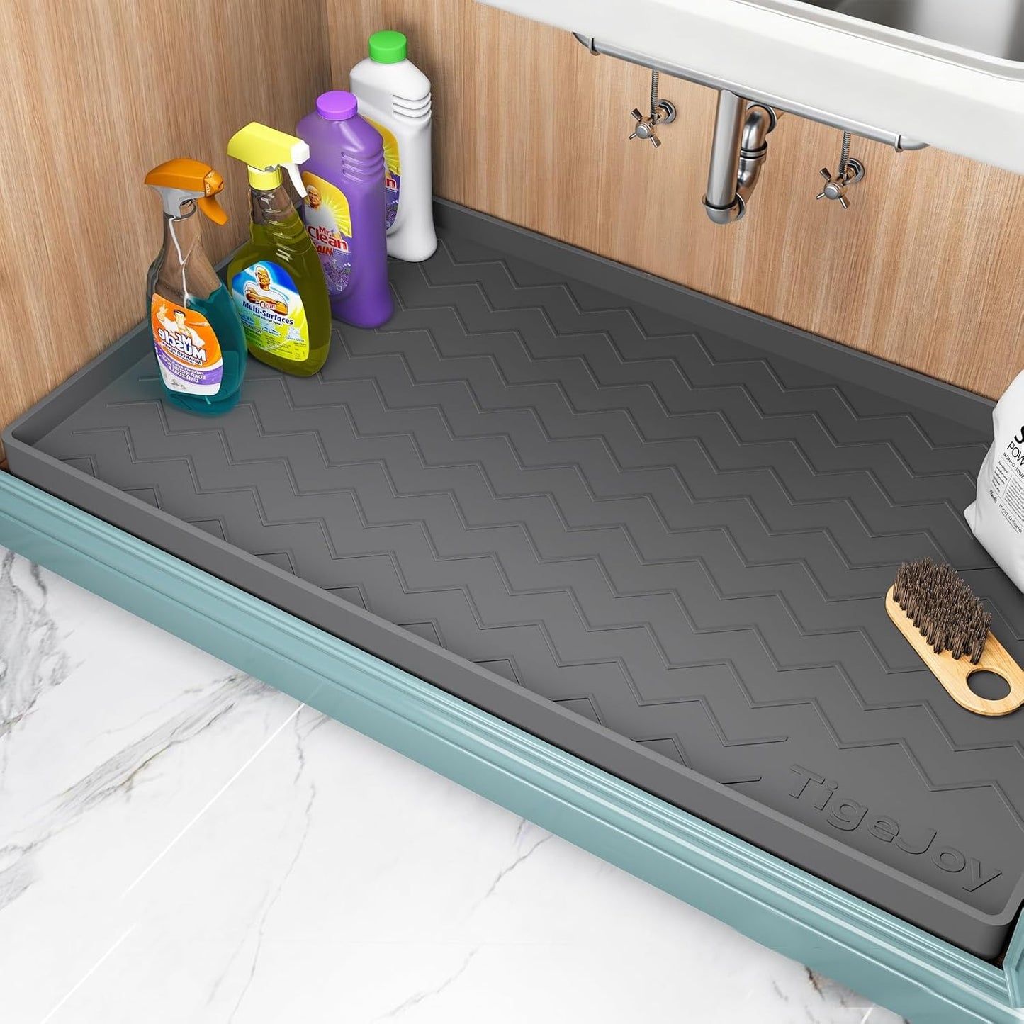 TigeJoy Under Sink Mats for Kitchen Waterproof 34" x 22", Cabinet Liner | Leak-Proof Silicone Mat Sink Protector, Kitchen Essentials Organizer and Storage,Boot or Shoe Tray, Pet Feeding Mat