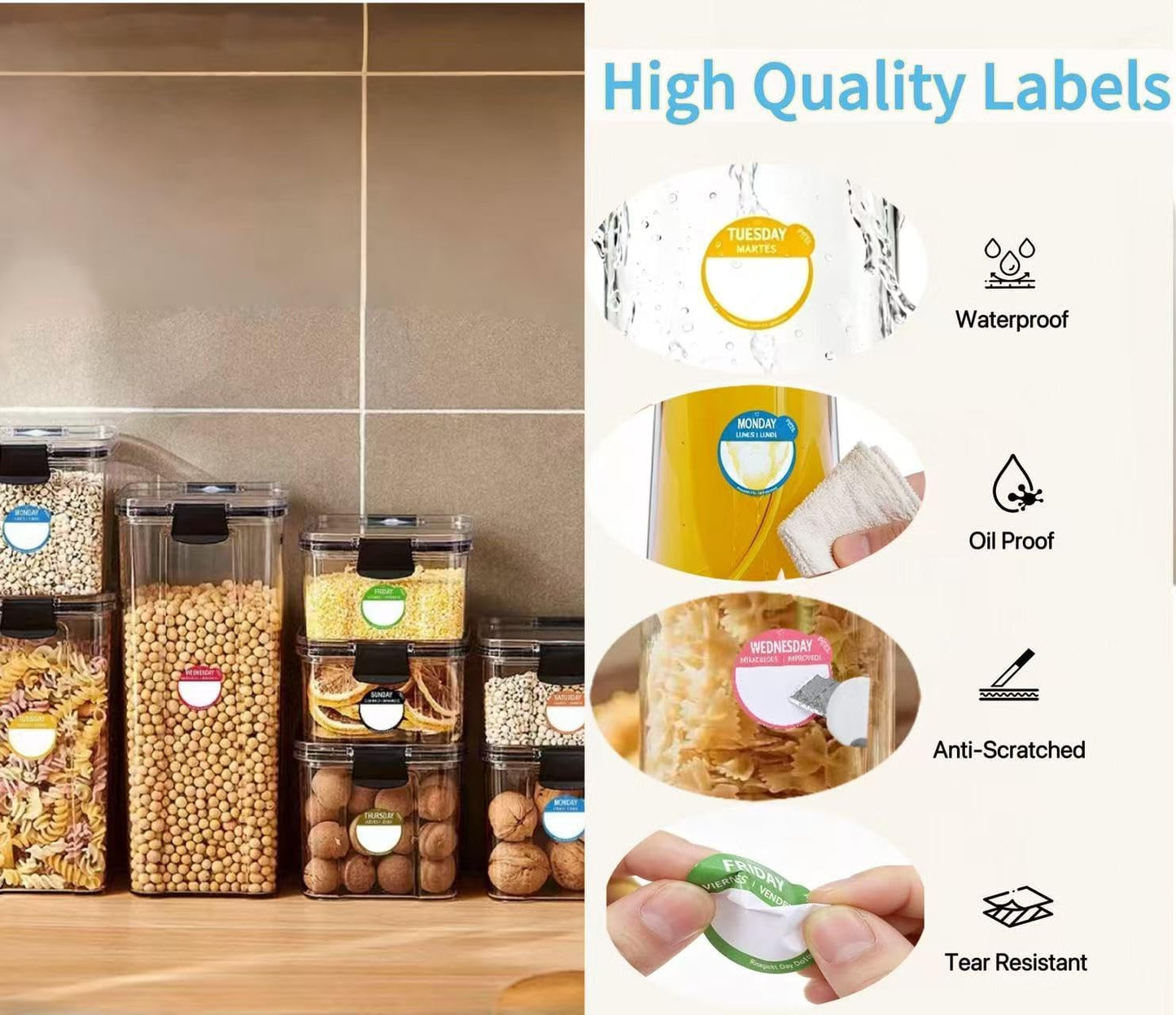 Day Dots Food Labels, 1 Inch 3500 Pcs Removable Date Stickers for Food, 7 Rolls Days of The Week Labels for Restaurant Kitchen Containers, Self Adhesive Day Dot Sticker