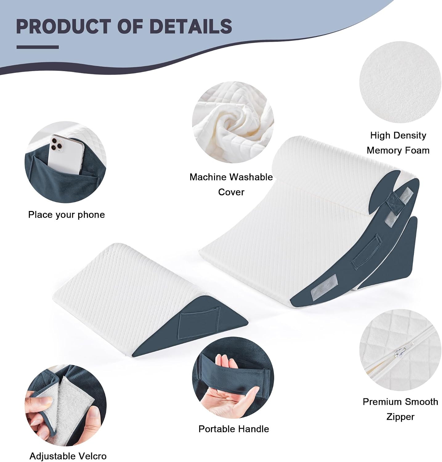 Yojoker Leg Elevation Pillows for Swelling, Memory Foam Wedge Pillow for Legs Blood Circulation, Leg Elevation Pillows for After Surgery, Knee Wedge Pillow for Sleeping Back Hip Ankles Relief