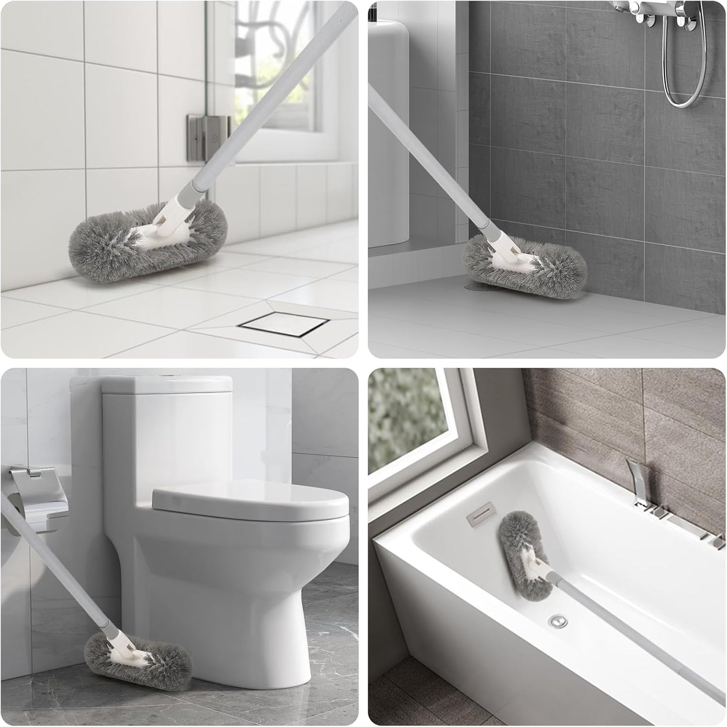 Hoklnuse Deck Brush with 51" Long Handle 360° Cylindrical Scrub Cleaner Tool for Cleaning Boat Pool Bathroom Ground 120° Swivel Floor Scrubber for Tile Grout Patio Tub Spa Adjustable Pole