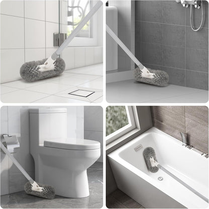 Hoklnuse Deck Brush with 51" Long Handle 360° Cylindrical Scrub Cleaner Tool for Cleaning Boat Pool Bathroom Ground 120° Swivel Floor Scrubber for Tile Grout Patio Tub Spa Adjustable Pole
