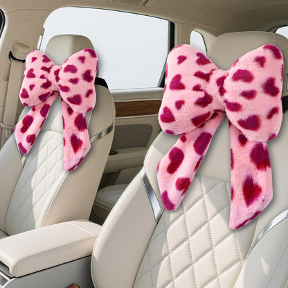 2 Pack Bow Car Headrest Pillows Plush Car Neck Pillows for Travel Driving Office Chair Head Support Cushions, Also Cute Car Decor Accessories (Black)