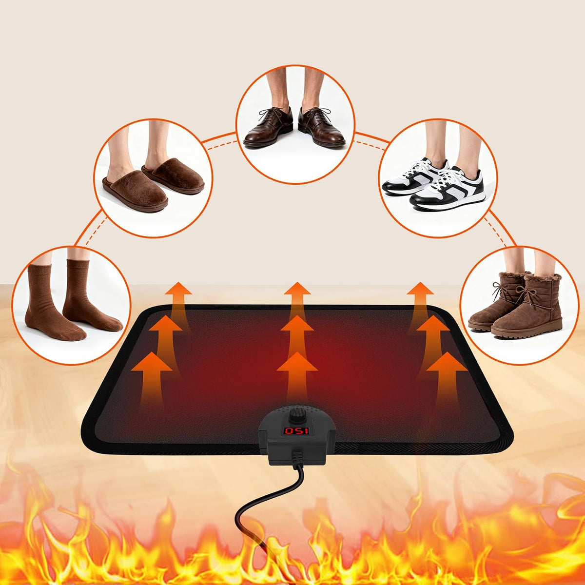 Heated Floor Mat Under Desk for Foot Warmer - Wider 110V Adjustable Temperature Electric Heating Pad - Carbon Crystal & Energy Saving Feet Warmers for Office,Home (Black)