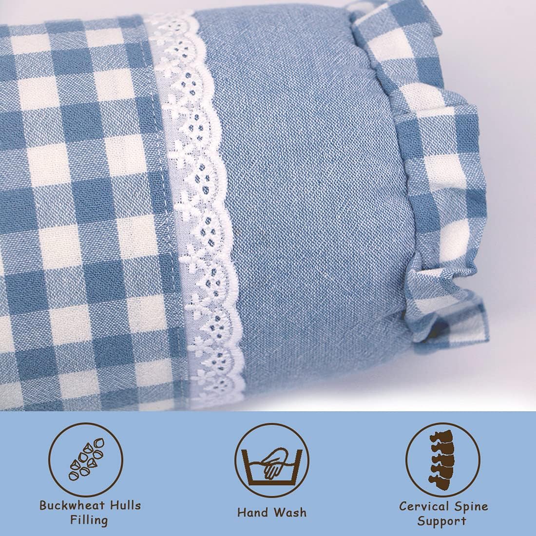 Buckwheat Cervical Pillow for Sleeping, Adjustable Roll Pillow for Neck Relief with Washable Pillowcase, Round Cylinder Bolster for Firm Support, 16x4 inch (Khaki)