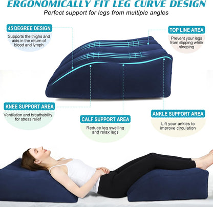 Wedge Pillow for Sleeping - Inflatable Leg Elevation Pillow for Swelling,Circulation,Leg & Back Pain Relief,Leg Support Pillow,Leg Wedge Pillows for After Aurgery,Hip,Foot,Ankle Recovery (Black)