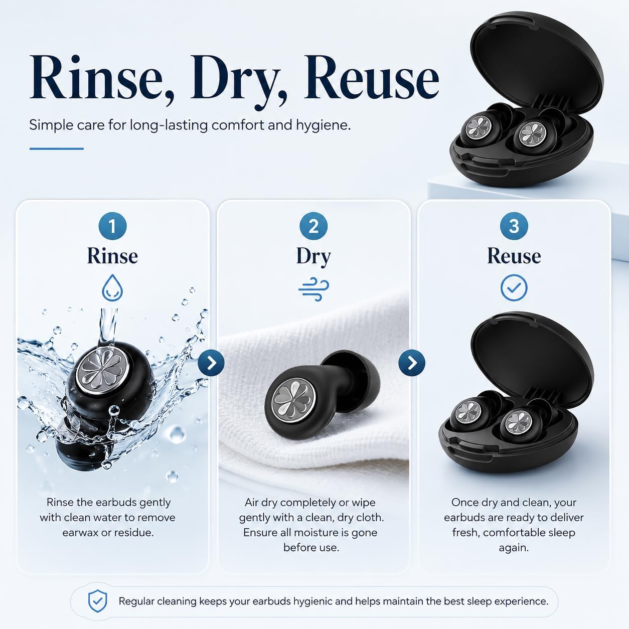 HEKKE 45dB Ear Plugs for Sleeping, Soft Silicone for Side Sleepers, 4 Sizes | Reusable soft silicone with XS/S/M/L sizes for side sleepers, concerts, flights and hotels; carrying case included.