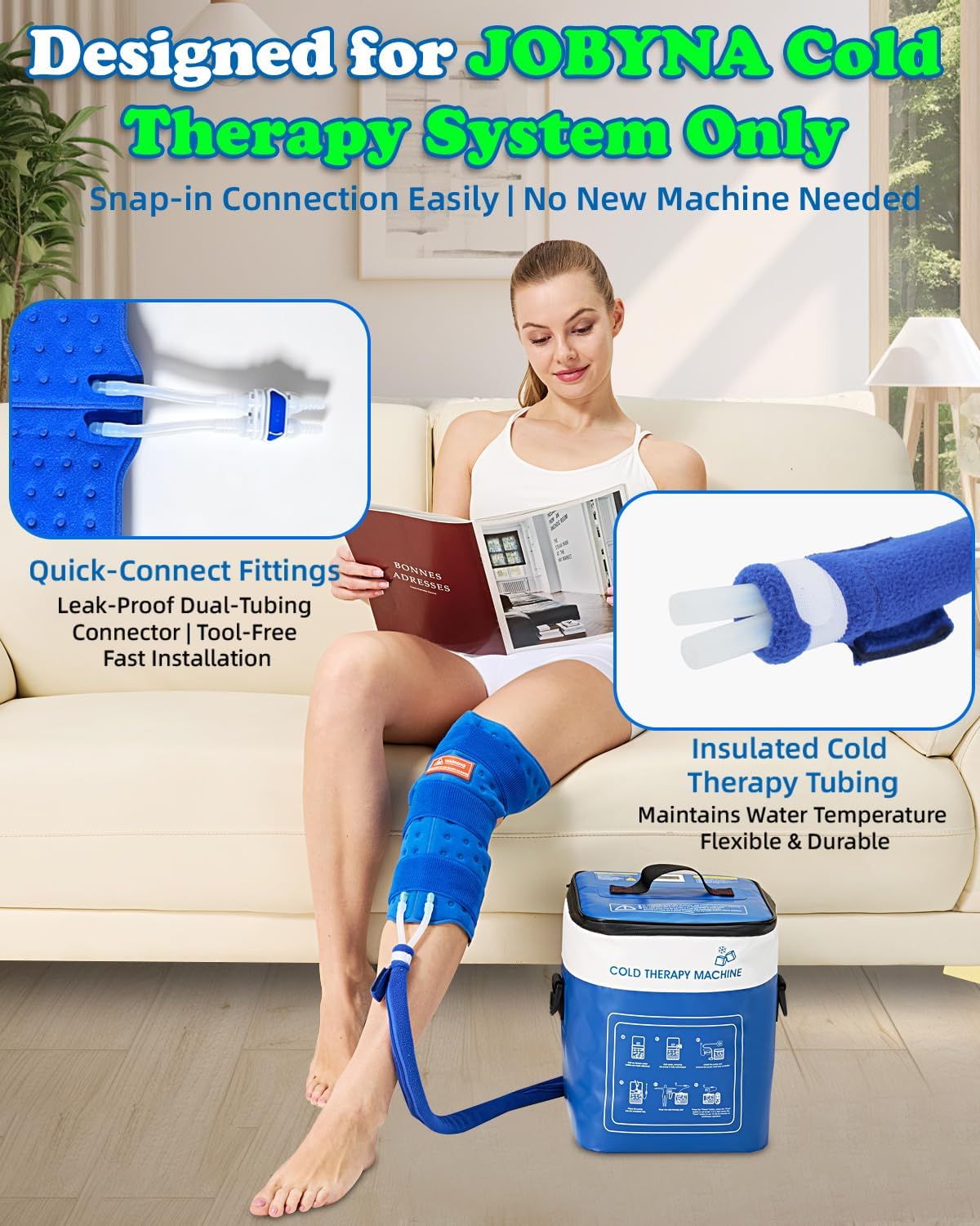 Leakproof Cold Therapy Knee Pad – Compatible Exclusively with JOBYNA Ice Therapy Machine, Continuous Circulating Ice Knee Wrap for Post-Surgery Recovery, ACL, Meniscus Tear – No Gel Replacement Pad
