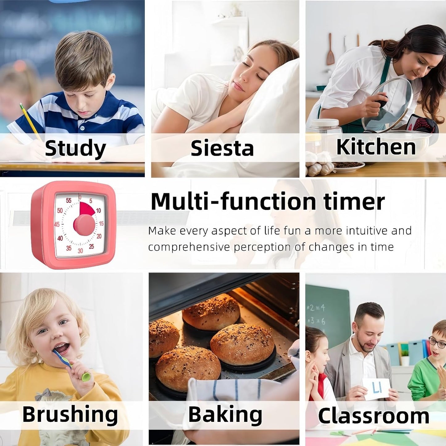 60 Minute Visual Timer for Kids and Adults, Non-Ticking 5.5 Inch Large Visual Countdown Timers for Classroom Desk, Kitchen Timer for Meeting, Working, Home and Cooking (White)