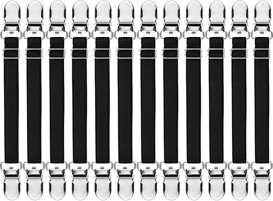 Boao 12 Pcs Bed Sheet Clips Straps Sheet Corner Straps Holder Adjustable Mattress Clips, Elastic Bed Grippers Suspender Fasteners Holder for Home(White,4-8 Inch Length)