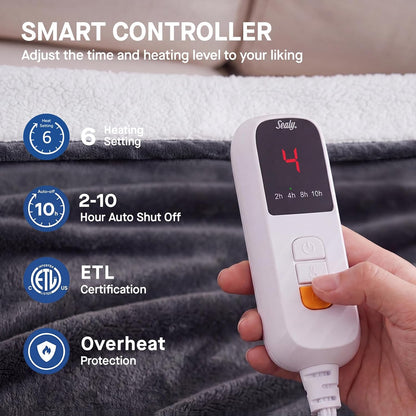 Sealy Electric Blanket Throw 50×60, Flannel to Sherpa, Charcoal