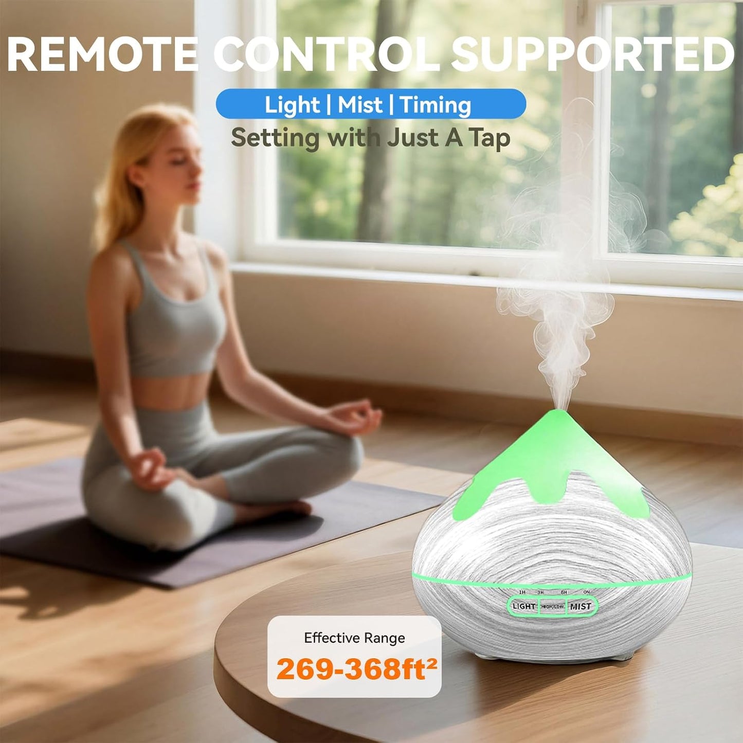 500ML Essential Oil Diffuser, Aromatherapy Diffuser with Remote Control, Multifunctional Air Diffusers for Home Office Room, Fragrance Aroma Diffuser with 7 Color LED & 2 Mist Mode, Brown