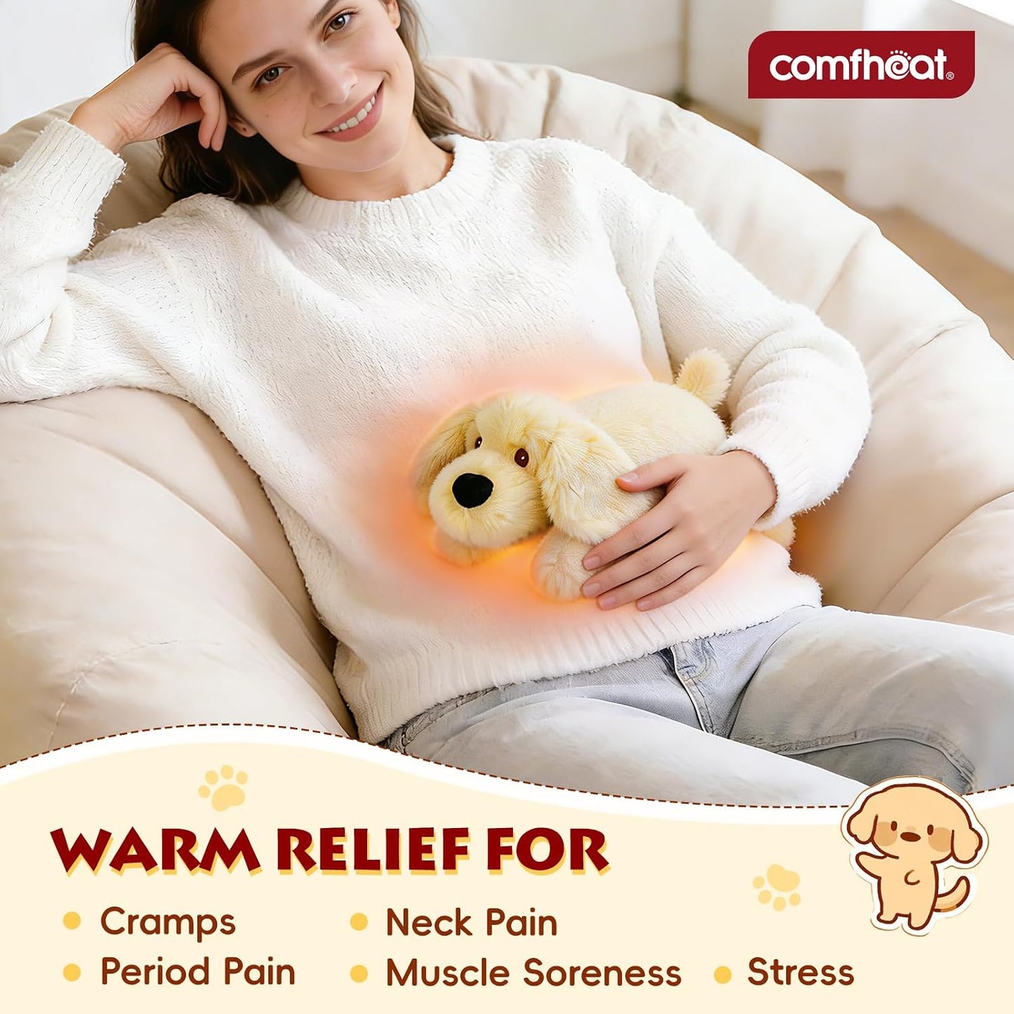Microwave Unscented Heating Pad for Pain Relief, Moist Heat Pack | Hot Compress for Period Cramps, Shoulder, Muscles, Cute Cloud Plush Heating Pad, Gift for Girl Women, with Washable Cover