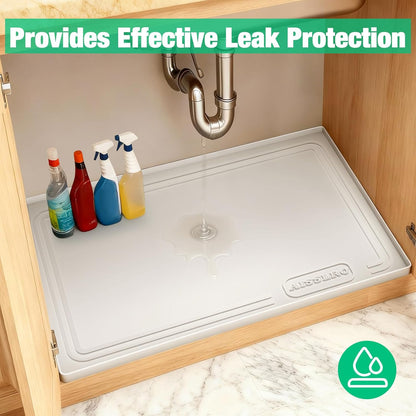 Under Sink Mat 22" X 19", Waterproof Silicone Cabinet Kitchen Liner, Gray | BPA-Free Raised-Edge Cabinet Protector & Leak Tray for Bathroom Cabinets, Boots, Pet Feeding Dog & Cat Mats, Dishwasher Safe