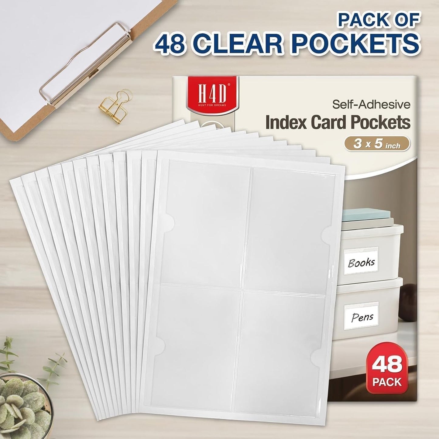 H4D 24 Pack labels for Storage Bins, 4" x 6" Plastic Clear Adhesive Pockets | Top-Open Index Card Holder, Waterproof & Removable Labels for Storage Bins, Totes, Containers, Shelves & Library Organization