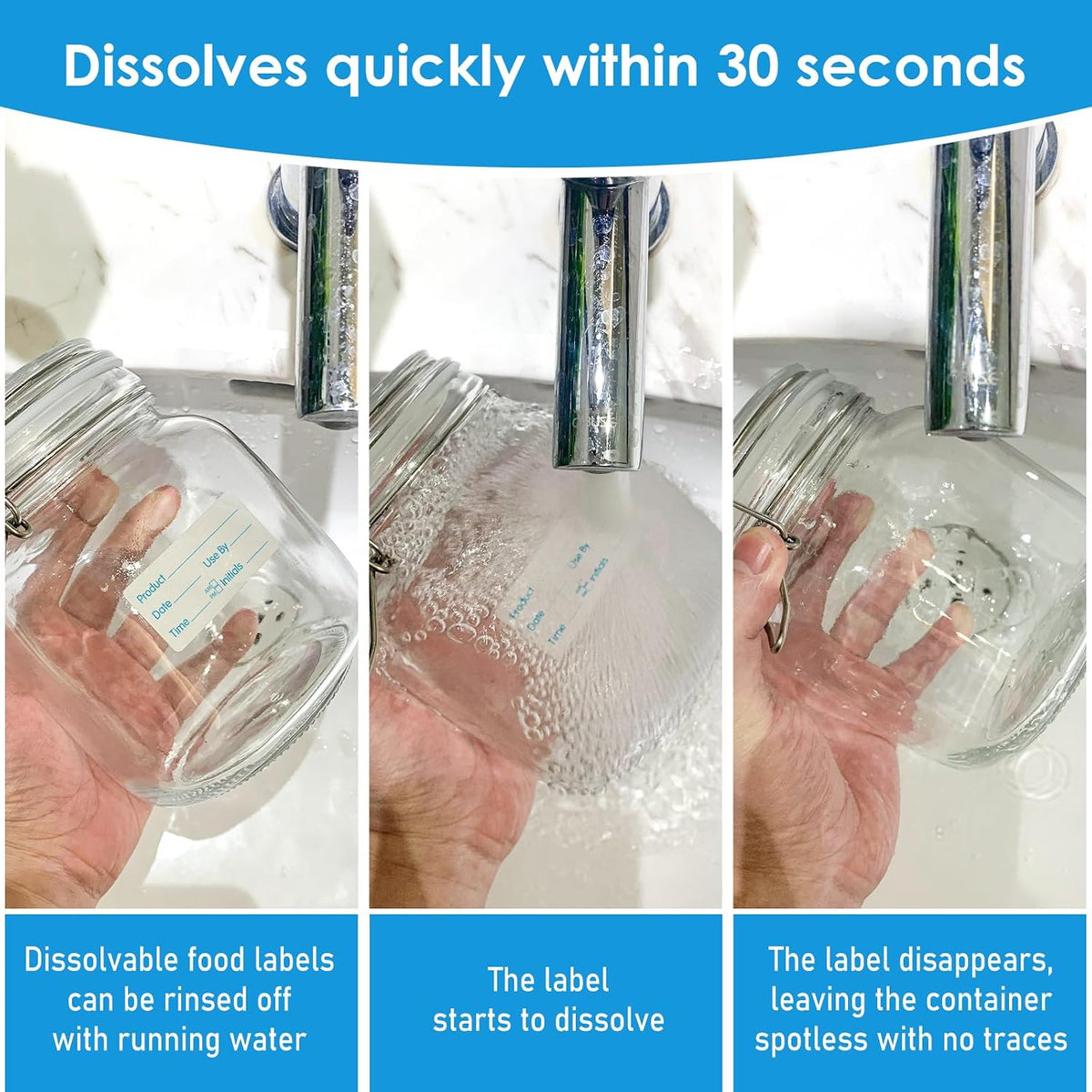 L LIKED 500 Stickers Use by 1 x 2 Inch Dissolvable Food Storage Labels for Containers