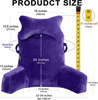 SLIGUY Reading Pillow-Bed Rest Pillow with Detachable Neck Roll & Support Arm for Sitting in Bed Couch or Floor-Backrest Reading Pillow Adult Back Pillow for Reading/Watching TV/Gaming,Dark Grey