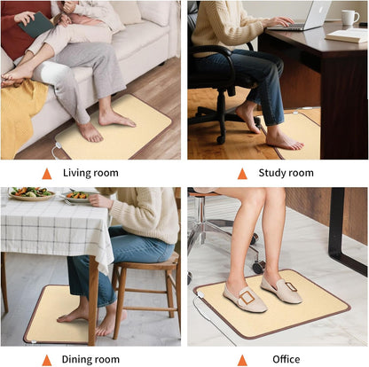 Heated Floor Mat, Foot Warmer Under Desk, Feet Heating Pad with 10 Heat Settings and Timer, Fast Heating for Office, Home, Study Play Room 120V 60W 18.5x14.2 inch SZ