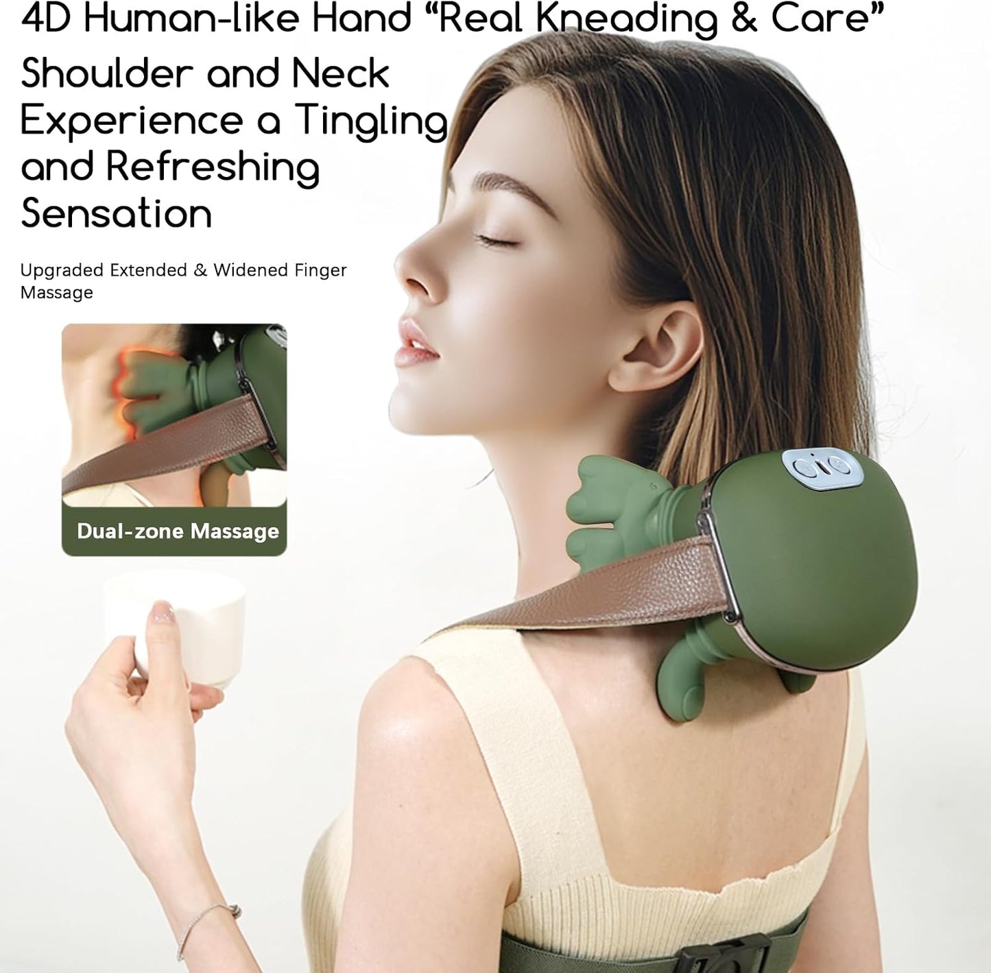 Neck and Shoulder Massager,Portable Shiatsu Back Massage Hand-Shaped Deep Tissue 4D Kneading Massager with Heat for Pain Relief and Muscle Relax,Gifts for Women Men,(Green)