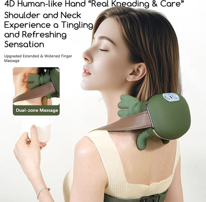 Neck and Shoulder Massager,Portable Shiatsu Back Massage Hand-Shaped Deep Tissue 4D Kneading Massager with Heat for Pain Relief and Muscle Relax,Gifts for Women Men,(Green)