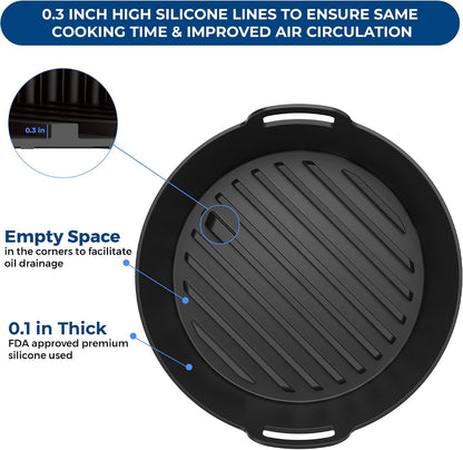 Premium 2 Pcs Silicone Liners for Ninja 4 QT AF101 | Strong and Long‑lasting 0.1inch Thickness | 0.3inch high Silicone Lines on Base for AirFlow | Specially Designed for Circular AF101 Air Fryer