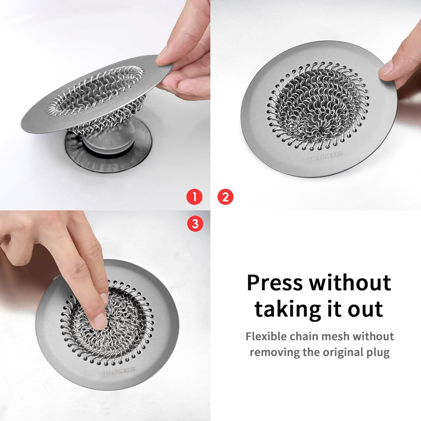 TRAPMATE Shower Drain Hair Catcher, 4.4" Anti-Clogging Bathtub Drain Cover | Easy Flip Cleaning, Traps Hair with Fast Drainage, Anti-Slip Drain Protector Fits Regular & Pop-up Drains (Patented Product)