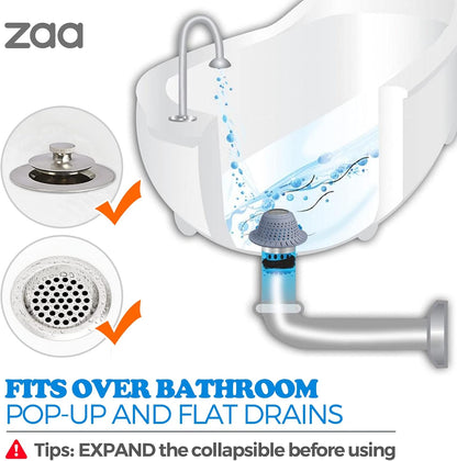 Shower Drain Hair Catcher Bathtub Drain Strainer Sink Drain Protector | Collapsible Pop-Up Drain Hair Catcher, Traps Hair & Prevents Clogs, Easy to Clean, Bathroom Fixture Accessories, Gray