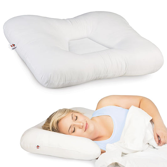 Tri-Core Ergonomic Pillow for Neck Pain Relief MidSize Gentle WH | Contoured cervical pillow supports spinal alignment for side and back sleepers to promote neck comfort and restful sleep.