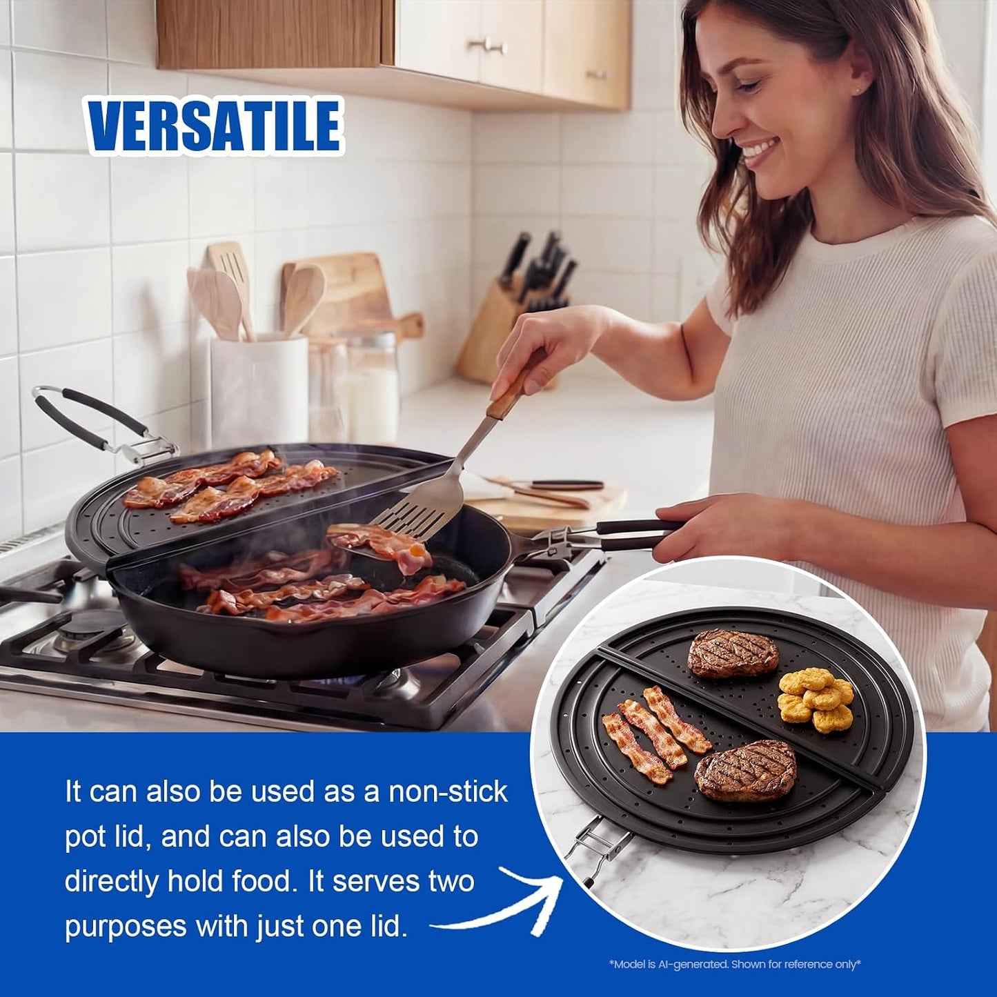 Snowyee Foldable Silicone Splatter Screen for Frying Pan, 13 Inch, Black | Foldable Design for Save Space, Reduces Oil Splatter, Lets Steam Escape, Fits 10-12 inch Pans, Dishwasher Safe, Easy to Clean