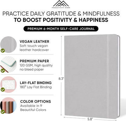 Gratitude & Self-Care Journal - Guided Mindfulness & Mental Health Journal All-in-One with Prompts for Self Discovery - Daily Journal for Men & Women (A5, Black) - PRODUCTIVITY STORE