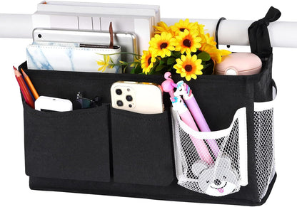 Bedside Caddy, Bedside Storage Bag Hanging Organizer for Bunk Dorm Bed Rail | Bed Caddy with Hooks, Top Bunks and Dorm Essentials for Water, Tissues, Tablets, Books, Phones, Remotes and Other Necessories