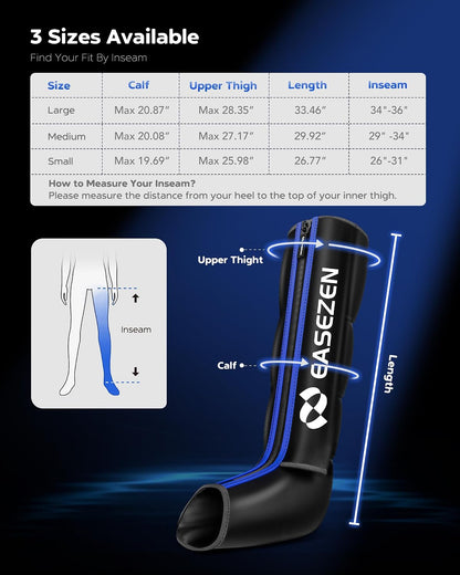 EaseZen Leg Compression Massager for Circulation & Muscle Pain Relief | Leg Recovery Compression System for Fast Recovery of Foot, Calf and Thigh, Edema & Muscle Fatigue Relief