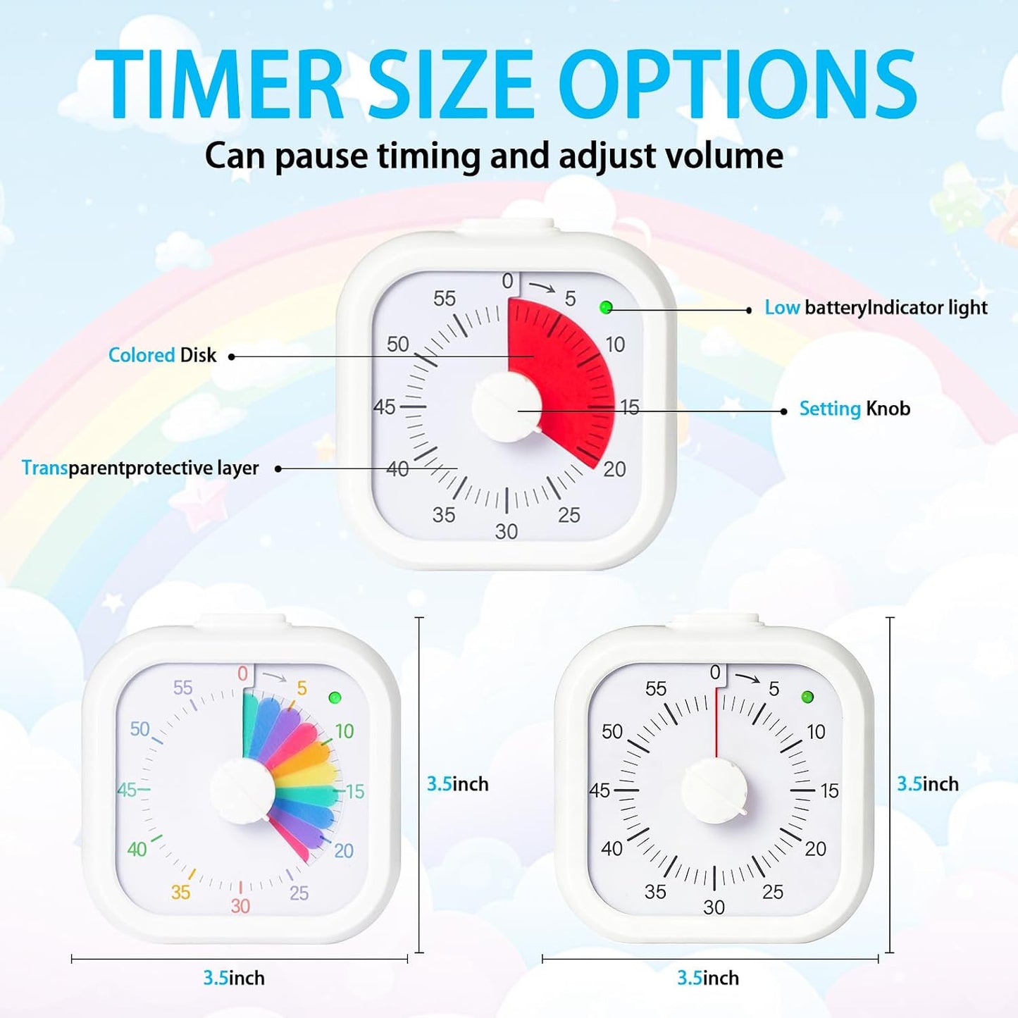 Visual Timer for Kids 60 Minute Countdown Timer Rainbow Disk Desk Timer Clock for Classroom Study Office Kitchen with Silent Operation (Purple)