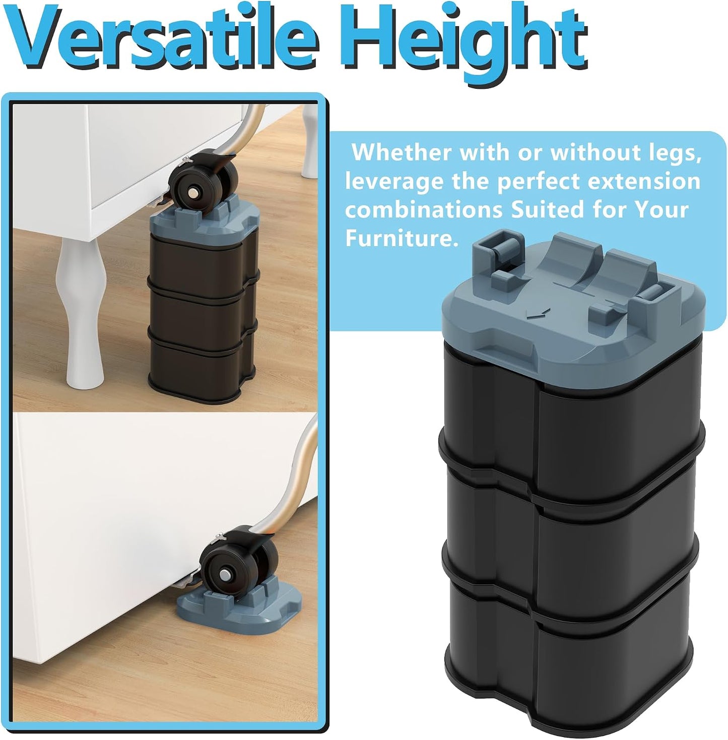Furniture Lift Mover Tool, Heavy Duty Furniture Lifter and Movers Set with Sliders - Easily Move Heavy Items on Hardwood Flooring and Carpet (Grey Blue)
