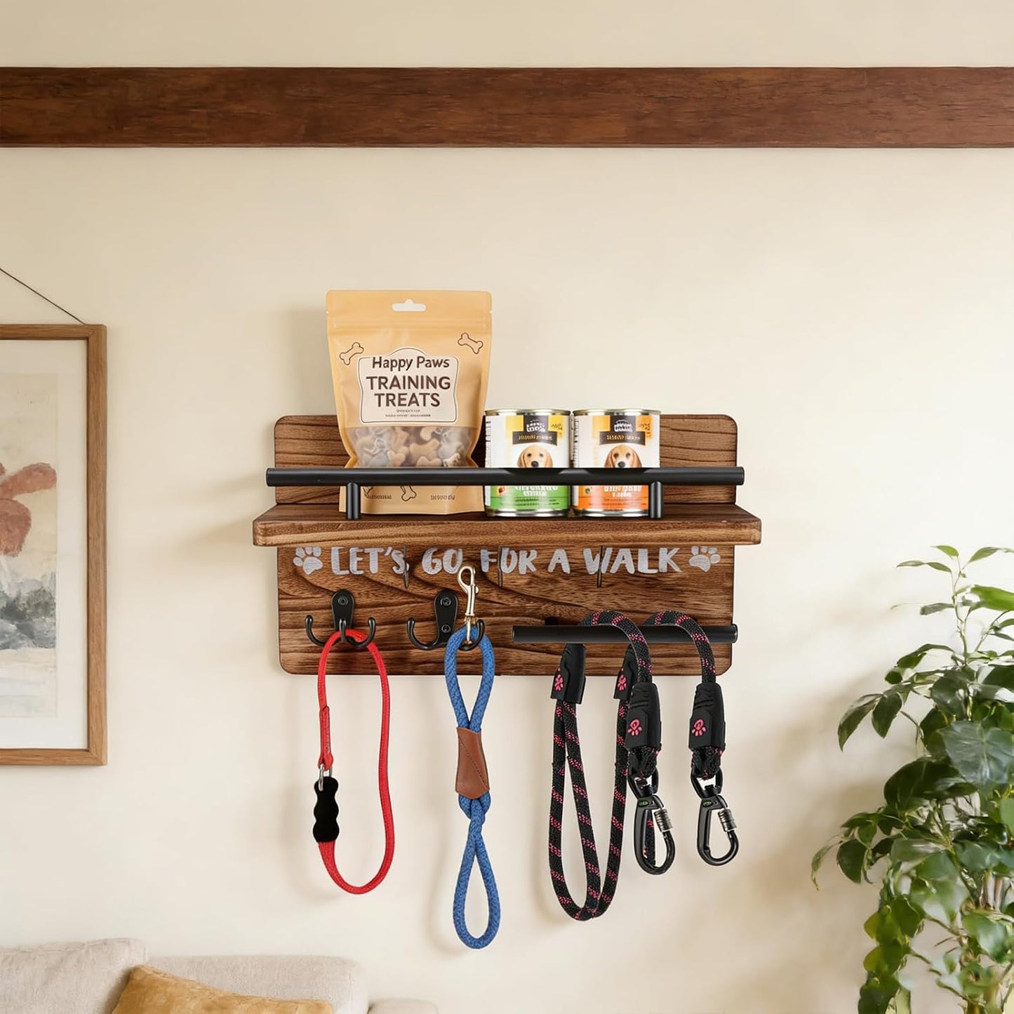 Dog Leash Holder for Wall,Key Holder Wall Mount,Home Keys Organizer Rack Decorative Pared Hook Holders Llaves Hooks for La Decor Small Hanger Mounted Colgar Keyholder Black Metal Pet Hanging
