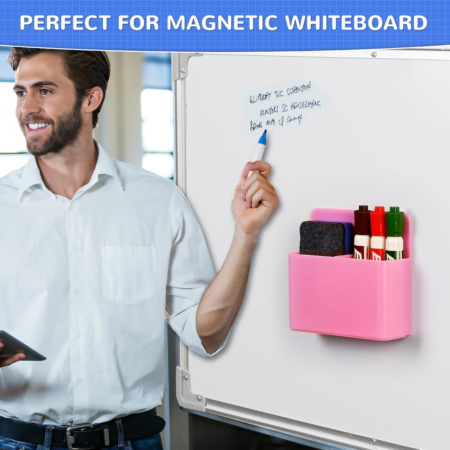 Magnetic Dry Erase Marker Holder - Multi-Surface Pen & Marker Holder for Fridge, Whiteboard, Locker - School, Office, Home - 1 Pack, Black