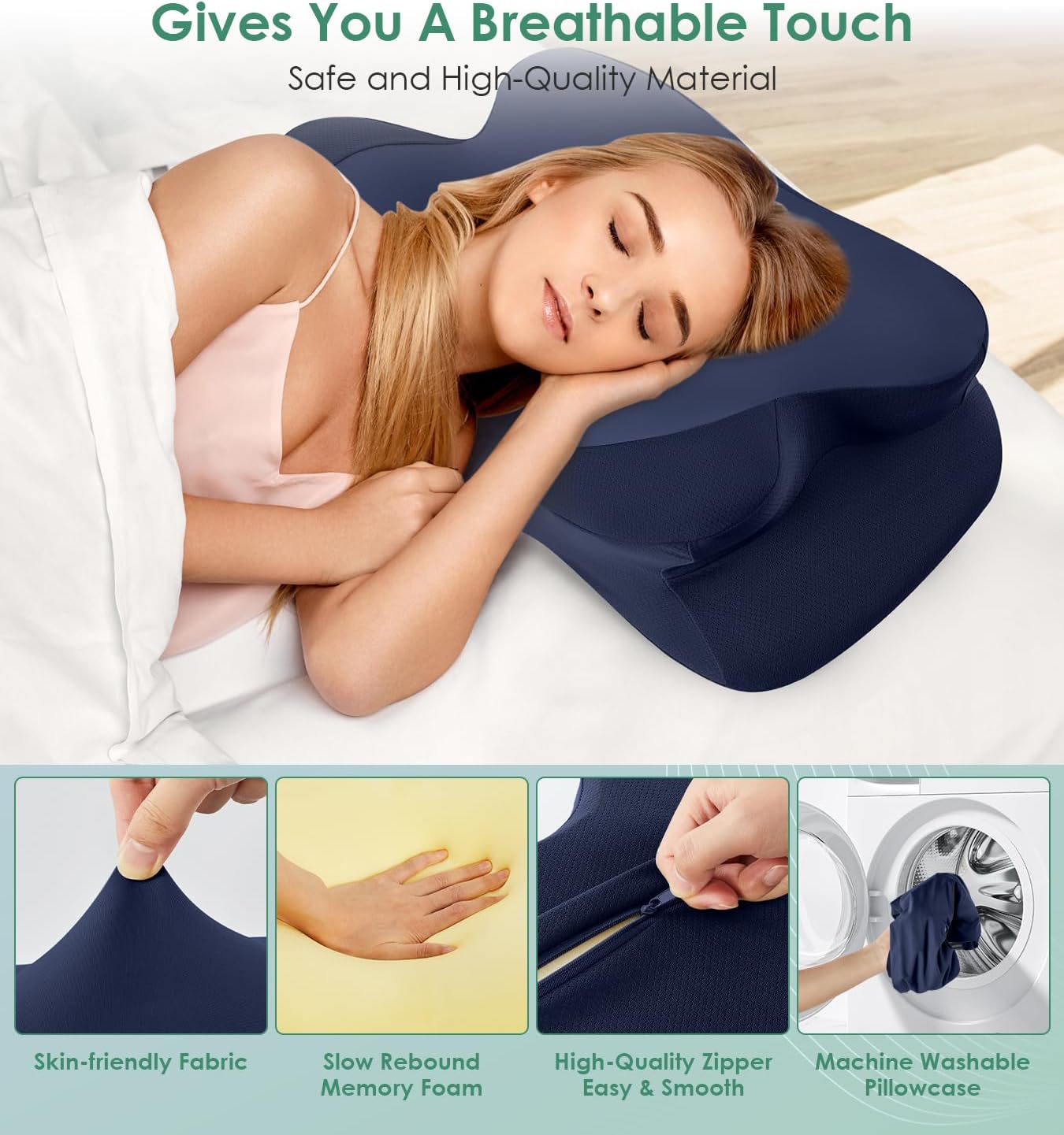 DONAMA Contour Cervical Neck Pillow for Neck Pain Relief | Queen,Ergonomic Dual-Height,Odorless Memory Foam,Side/Back/Stomach Sleepers,Cooling Hypoallergenic Cover,OEKO-TEX Certified