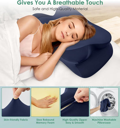 DONAMA Contour Cervical Neck Pillow for Neck Pain Relief | Queen,Ergonomic Dual-Height,Odorless Memory Foam,Side/Back/Stomach Sleepers,Cooling Hypoallergenic Cover,OEKO-TEX Certified