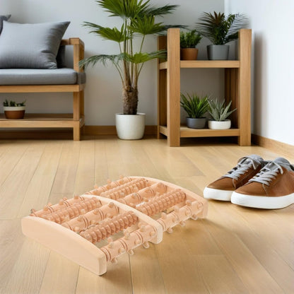 Wooden Foot Massager Roller for Plantar Fasciitis Relief, 5-Row Acupressure Muscle Roller, Portable Foot and Calf Reflexology Massage Tool for Deep Tissue Relaxation