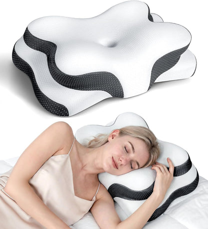Osteo Cervical Pillow for Neck Pain Relief, Hollow Design Odorless Memory Foam Pillows with Cooling Case, Adjustable Orthopedic Bed Pillow for Sleeping, Support for Side Back Sleepers