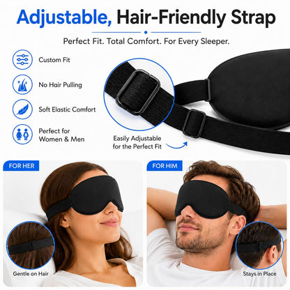 Silk Sleep Mask with Cooling Gel | Pure Mulberry Silk, Adjustable Strap, Superior Light Blocking, Includes Removable Ice Pack & Earplugs