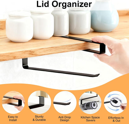 Tumbler Lid Organizer for Cabinet - Under Shelf & Behind Door Lid Holder, No-Drill Kitchen Organizer and Storage, Space Saving Rack Fits 24oz 30oz 40oz Water Bottle Tumbler Lids
