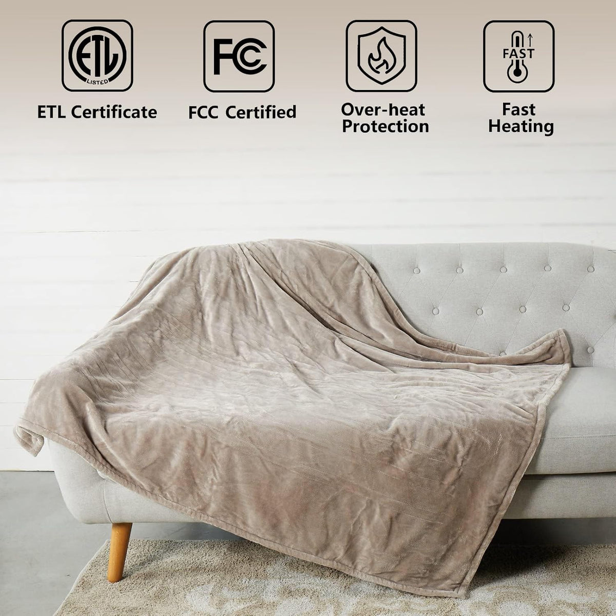 Tefici Heated Blanket Throw,Ultra Soft 2-Layer Flannel Electric Blanket