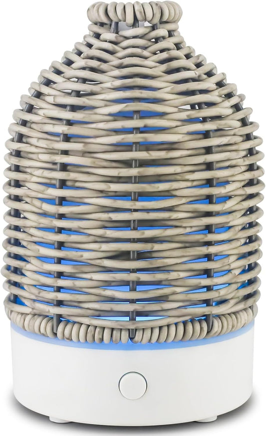 VICTORIA AROMA Essential Oil Diffuser - Multifunction Aromatherapy Diffuser 7 LED Color Changing Light 100ML Rattan Diffuser Easy to Clean Suitable for Home,Office (Tan)
