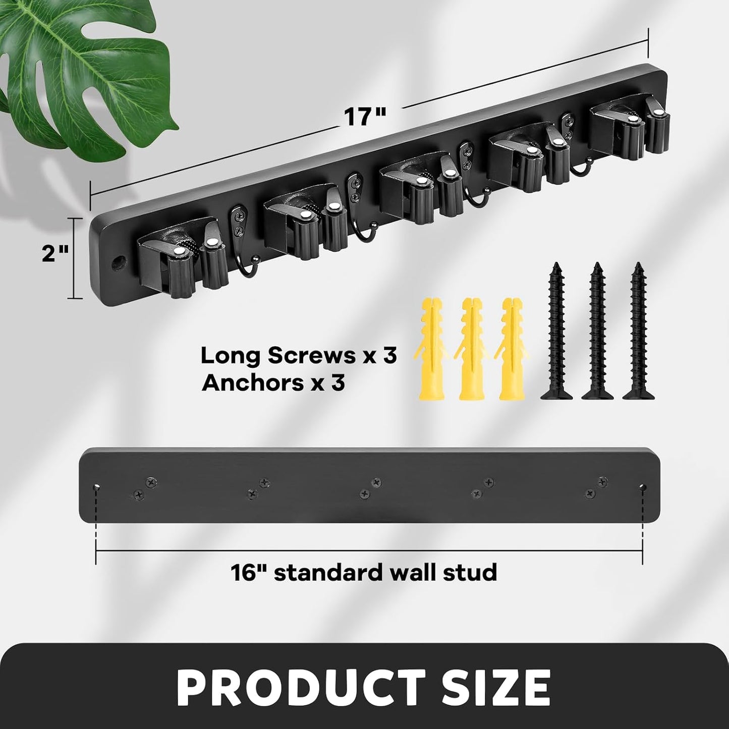 IMILLET Broom Holder Wall Mount, Rustic Broom Hanger for Laundry Room | Wood Broom and Mop Organization and Storage, Mop Holder for Home Decor, Garden, Garage, Closet, 5 Racks and 4 Hooks, Brown
