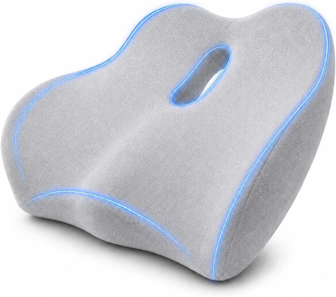X Large Memory Foam Seat Cushion for Office Chair, High-Density Pad with Non-Slip Bottom and Adjustable Strap, Tailbone Pressure Relief for Long Sitting, Desk Work, Car, Wheelchair, Black
