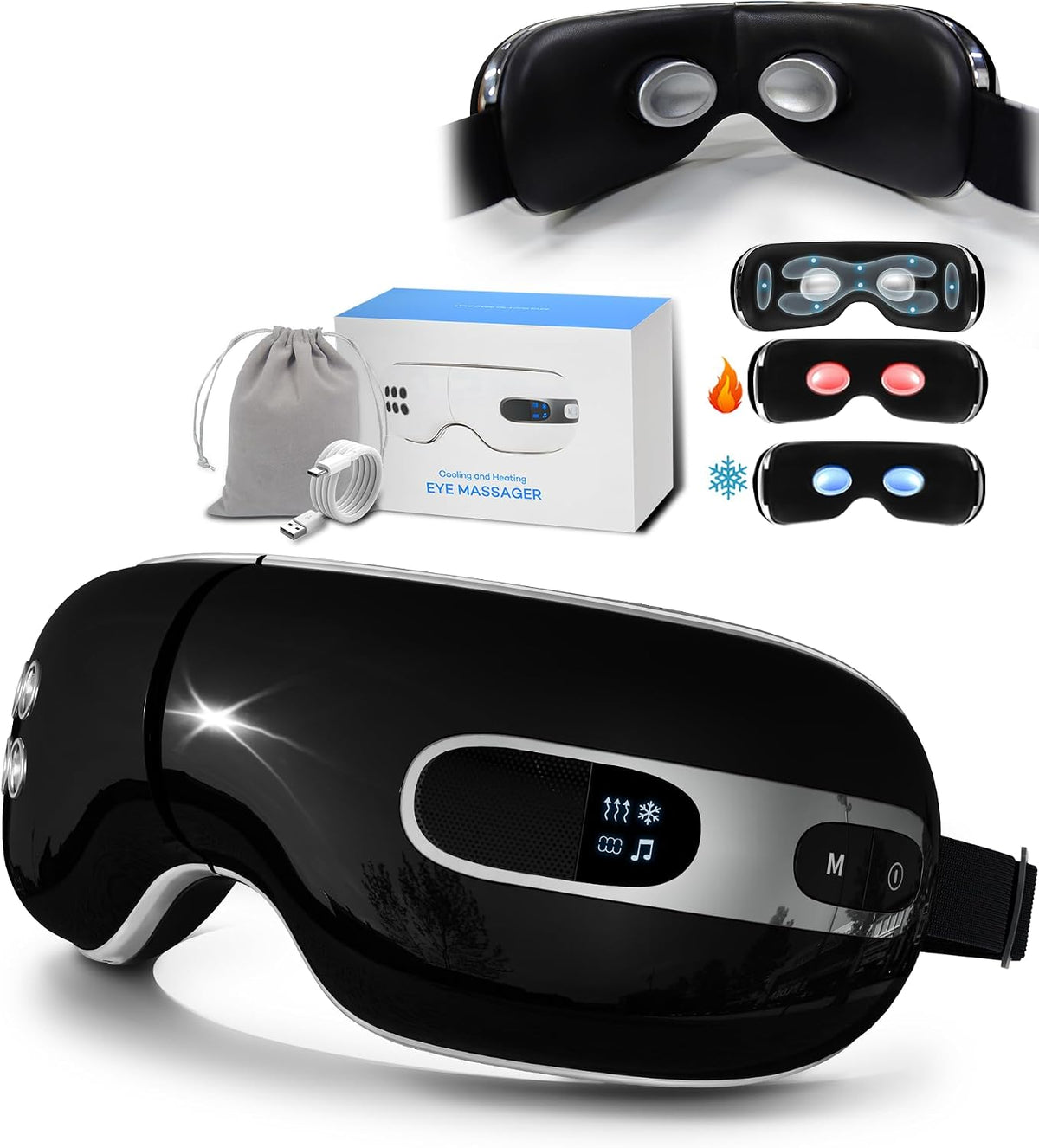 Eye Massager with Heat and Cooling for Migraine Dry Eyes Relief, Rechargeable Bluetooth Music Migraines Relief Eye Massager Improve Sleeping Gifts for Women Men
