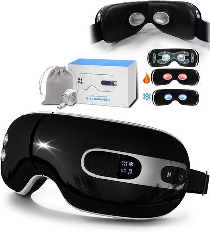 Eye Massager with Heat and Cooling for Migraine Dry Eyes Relief, Rechargeable Bluetooth Music Migraines Relief Eye Massager Improve Sleeping Gifts for Women Men