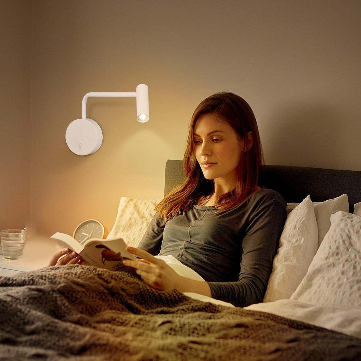 ZEROUNO Wall Mounted Reading Light for Bedroom LED Hardwired Sconce with Switch on/Off Modern 3000K Swing Arm Bedside Wall Mount Lamp (Black)