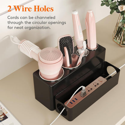 Lifewit Hair Tool Organizer Dryer Holder Countertop with 4 Cups, Black | 4 Stainless cups Tools Organizer, Acrylic body Hair Product Storage for Curling Iron, Brush, Straightener, Bathroom